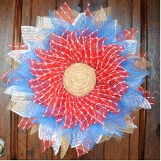 4th of July American Red White & Blue Deco Mesh Flower Door Wreath Wall Hanging   192522270098
